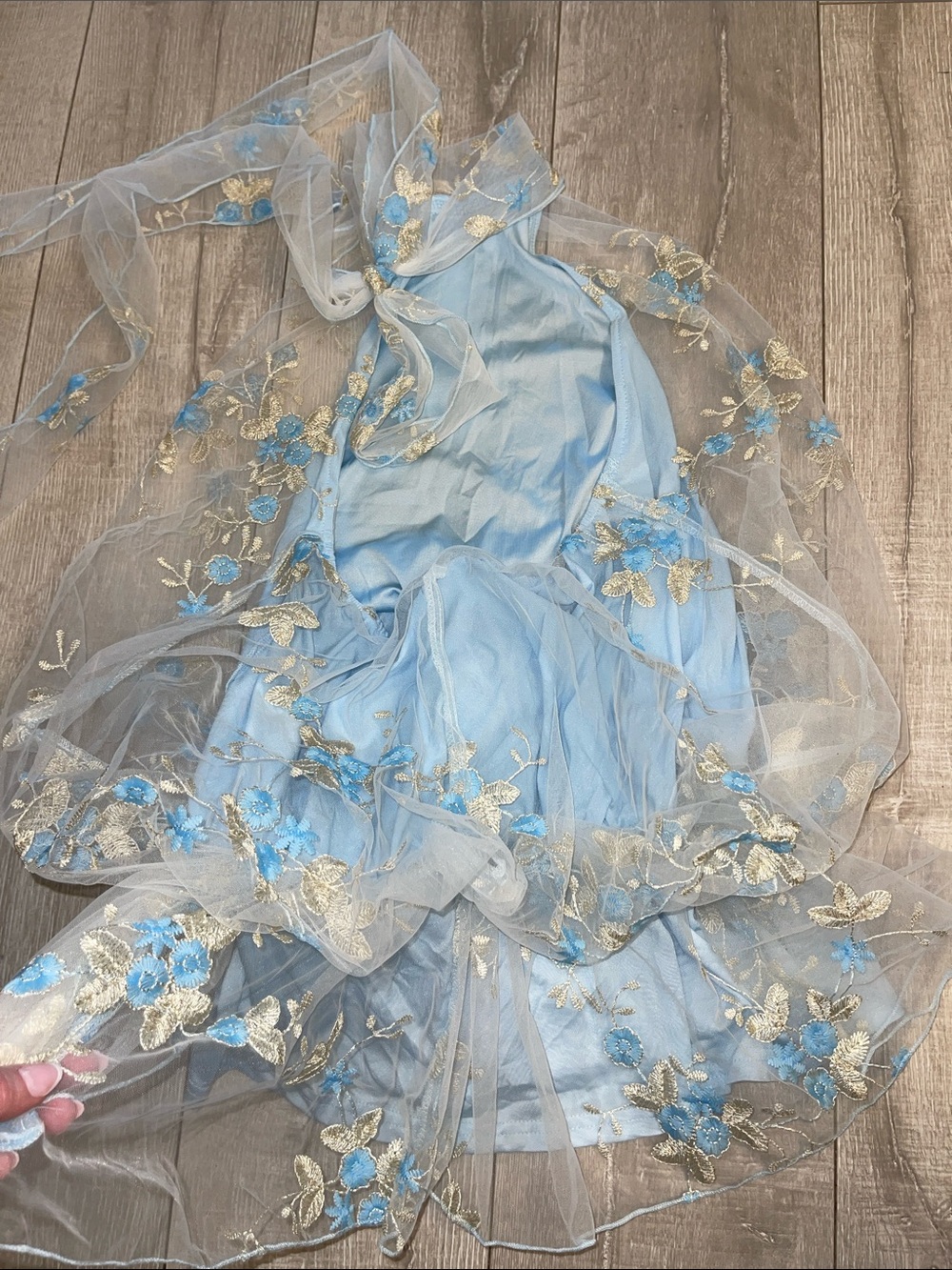 NWOT Light Blue Mock Neck Floral Mini Dress Embellished Appliqué XS - Picture 9 of 9